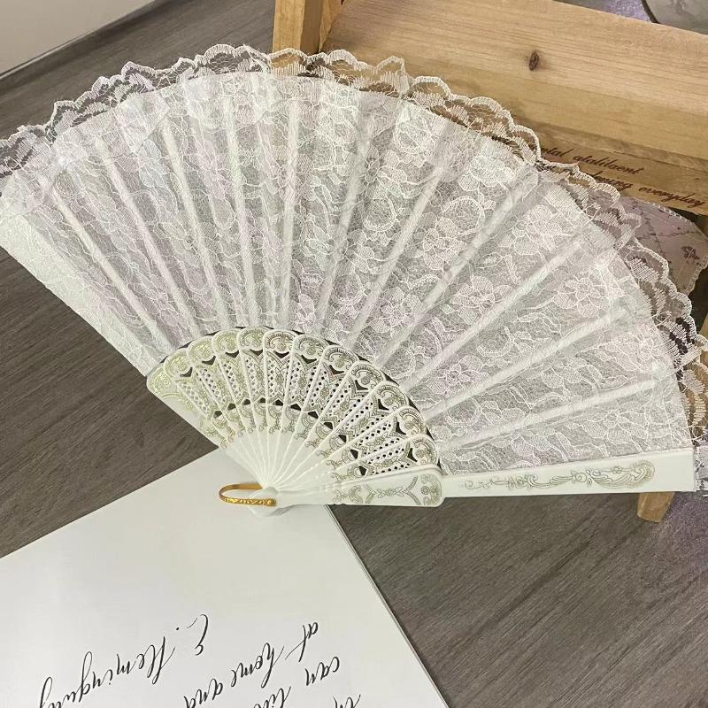 Folding Fan Lace Flower Decor Chinese Style Fan Hand Held Anitque Art Craft Japanese Summer Female Dance Home Party Decoration
