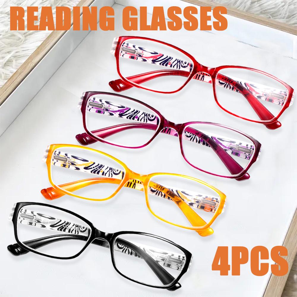 4PCS  Anti Blue Light Reading Glasses Men Women Fashion Printing Flower Eyes Ultralight Eye Protection Presbyopic Eyeglasses