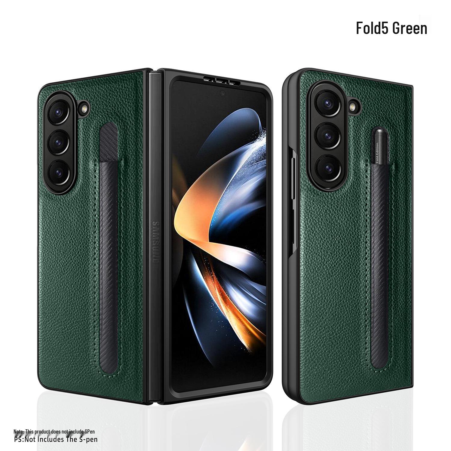 

Samsung Z Fold3 Leather Case with Pen Slot - Green Business Style Samsung Galaxy Z Fold3 зелёный