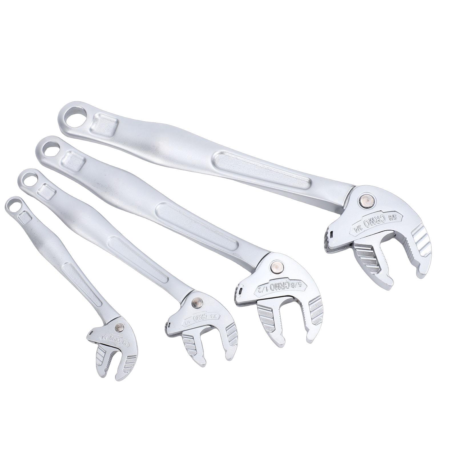

4Pcs Self Adjusting Wrench Self Tightening Ratchet Adjustable Wrenches Set 7 10 10 13 13 16 16 19mm Silver for Pipe