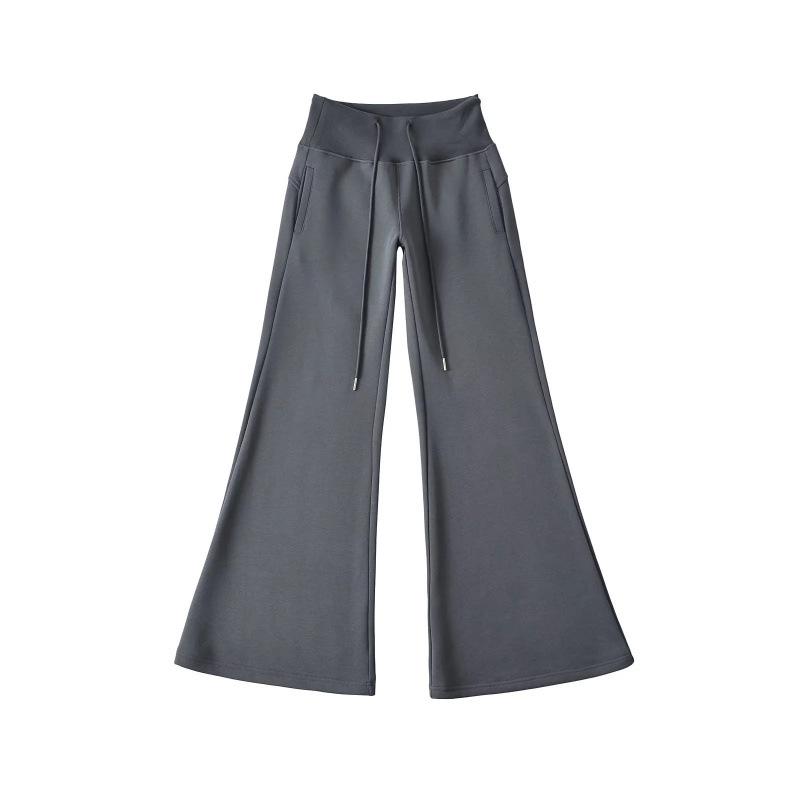Women's Cotton Flannel Flare Sweatpants - Thickened, Floor-Length, Mid-Low Elastic Waist, Versatile for Autumn and Winter