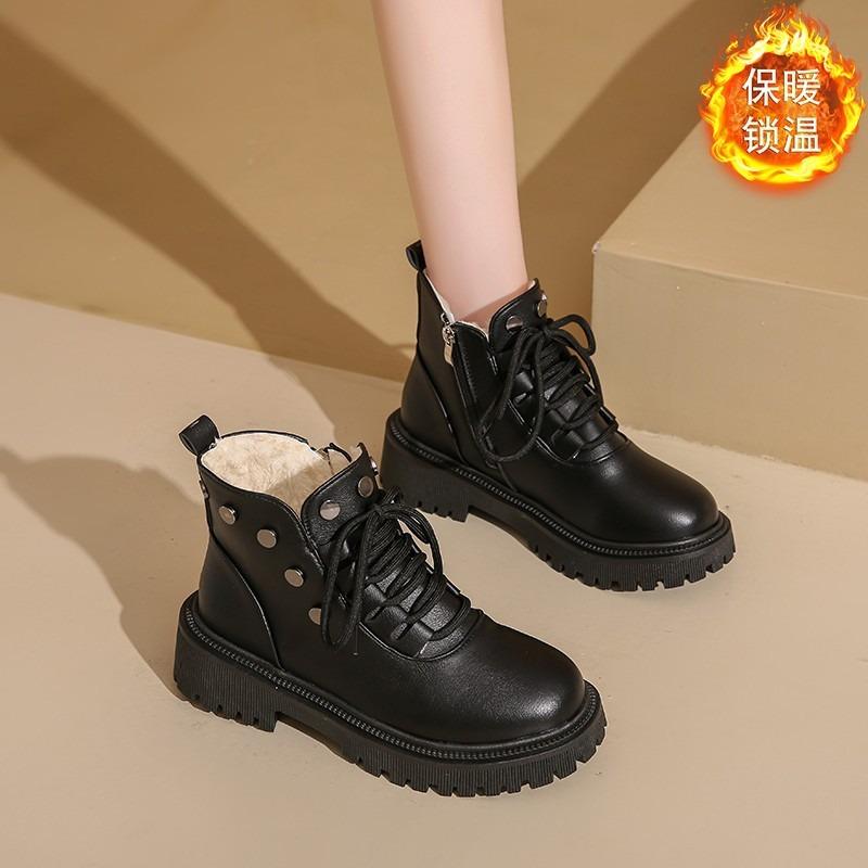 Winter new velvet Martin boots women's large size platform short boots women's warm leather boots