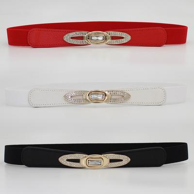 Women'S Bow Pair Buckle Thin Waist Seal Rhinestone Decorative Waist Dress Waist Elastic Elastic Belt