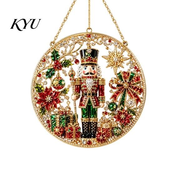 Decorative Ornaments for Home Christmas Rhinestone Painting Suncatcher Kit, Round DIY Hanging Decor Gifts Tree Home, Craft Pendant Holiday Party