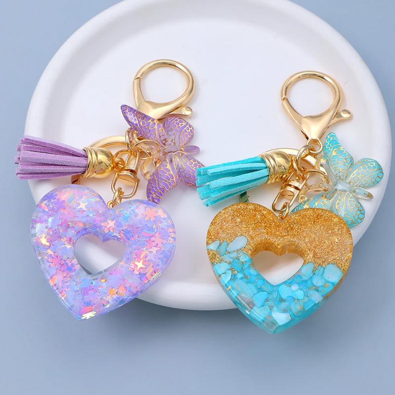 1PC Keyring Creative Butterfly Tassel for Wallet Handbag Love Heart Car Key Accessories Resin Keychain Crystal