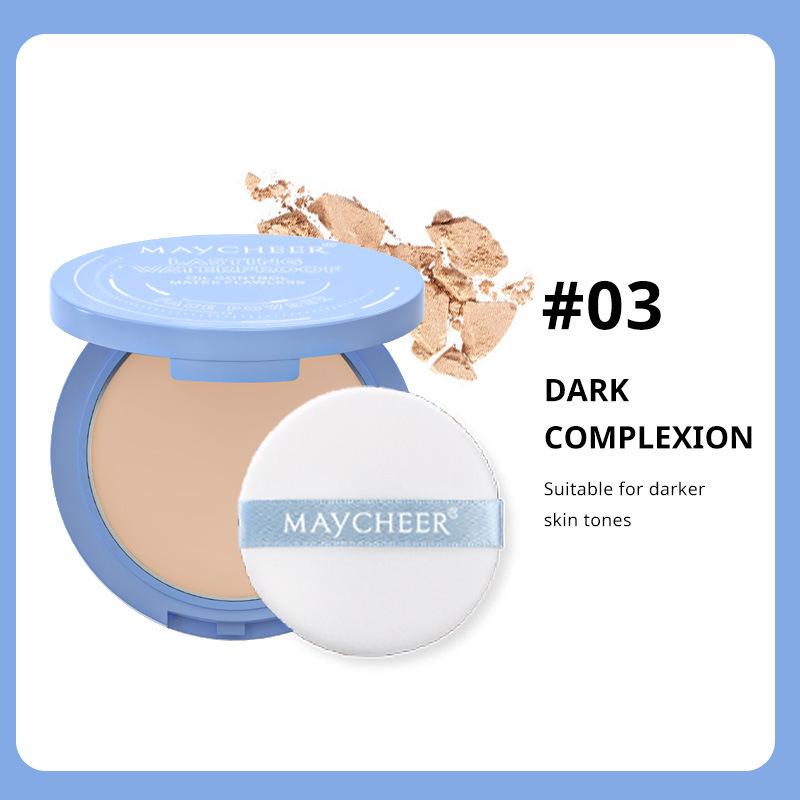 Poudre fixatrice mate MAYCHEER: Contrôle de l'huile, Résistant à la transpiration, Imperméable, Éclaircissant longue durée pour la correction du teint.
