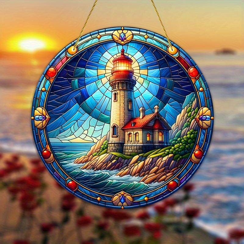 Christmas Vintage Truck Lighthouse Suncatcher Window Decor Wreath Sign Scene, Novelty Home Decor, Perfect Durable for Bedroom
