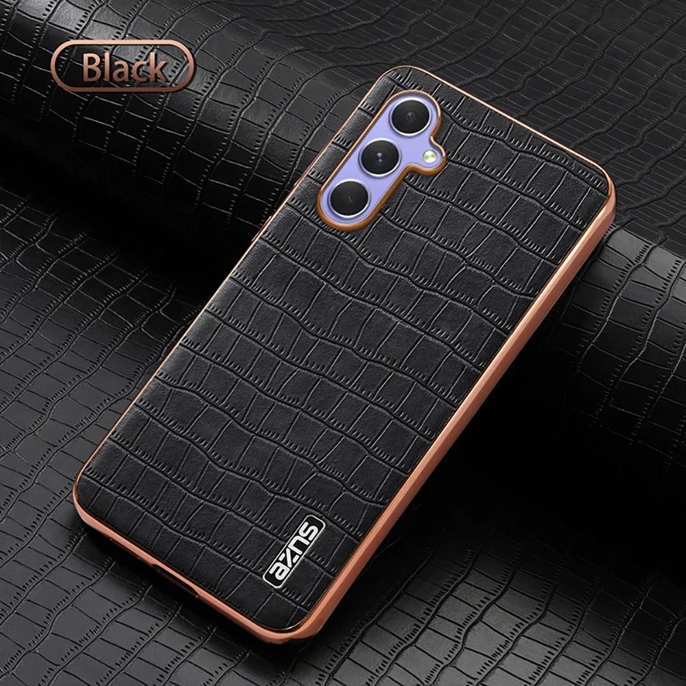 

Роскошный чехол для телефона из крокодиловой кожи для Samsung Galaxy A55 A35 A25 A15 A05S 54 34 14 M14, противоударная гальванизированная рамка, мягкая крышка For Samsung A55 5G чёрный
