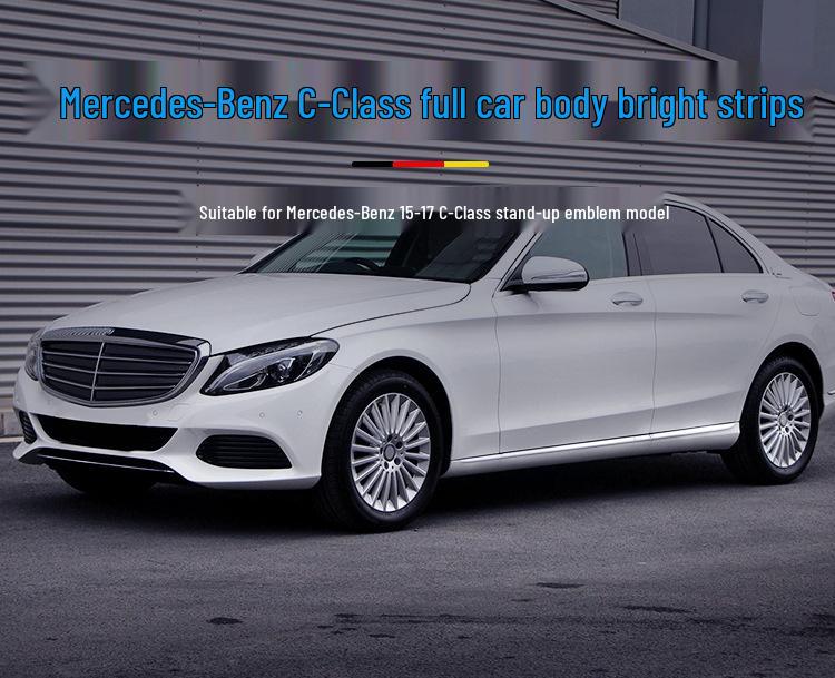Mercedes-Benz C-Class Decorative Silver Strips: C180 Bumper, C200 Door, C260 Silver, C300 Style.
