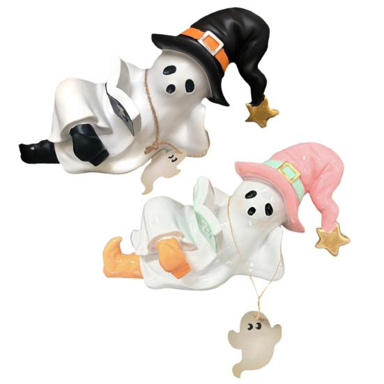 Halloween Ghost Statue Resin Sculpture Waterproof UV Resistant Holding Book Tabletop Decoration Party Ornament
