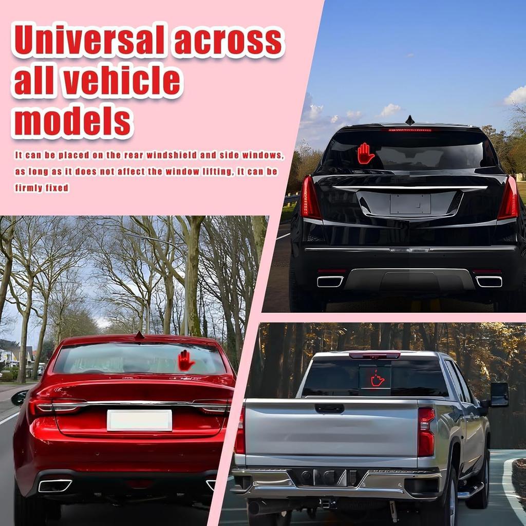 Middle Finger Car Light, Glohand For Car, Light Up Middle Finger For Car Rear Window, Glogesture Road Rage Hand Led Sign With Remote, Red Glow Led