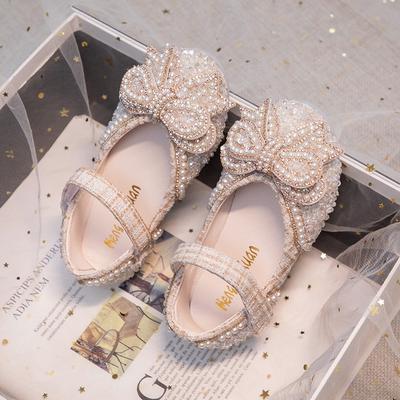 2024 New Simple Non-slip Girls Mary Janes Bow with Pearls Shallow Platform Elegant Princess Versatile Shoes Chic Free Shipping