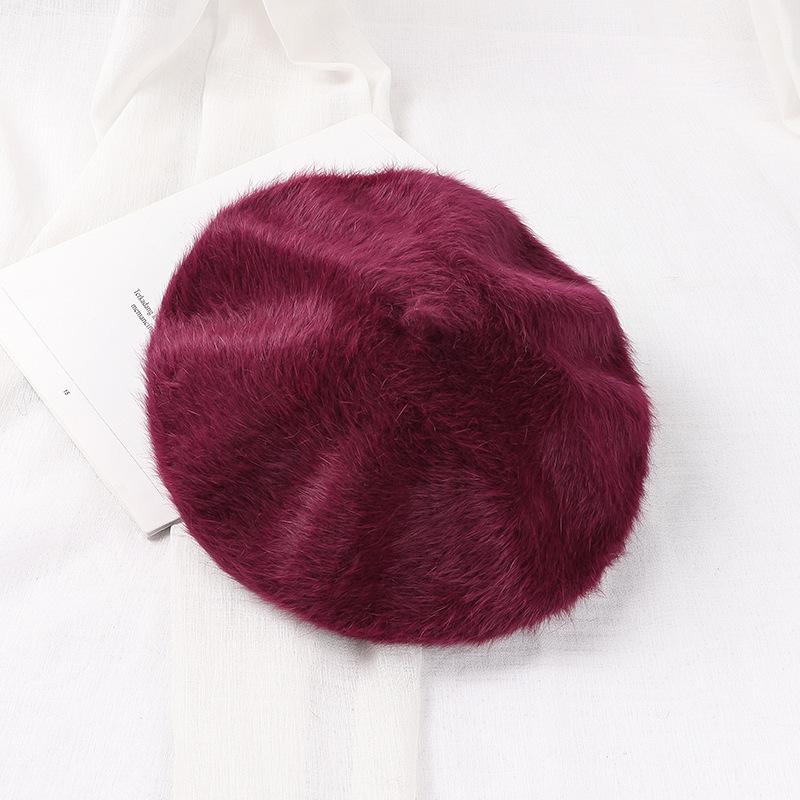 Winter Fake Rabbit Fur Beret Hats Women French Painter Hat Girls Solid Color Soft Berets Lady Fashion Flat Wool Berets