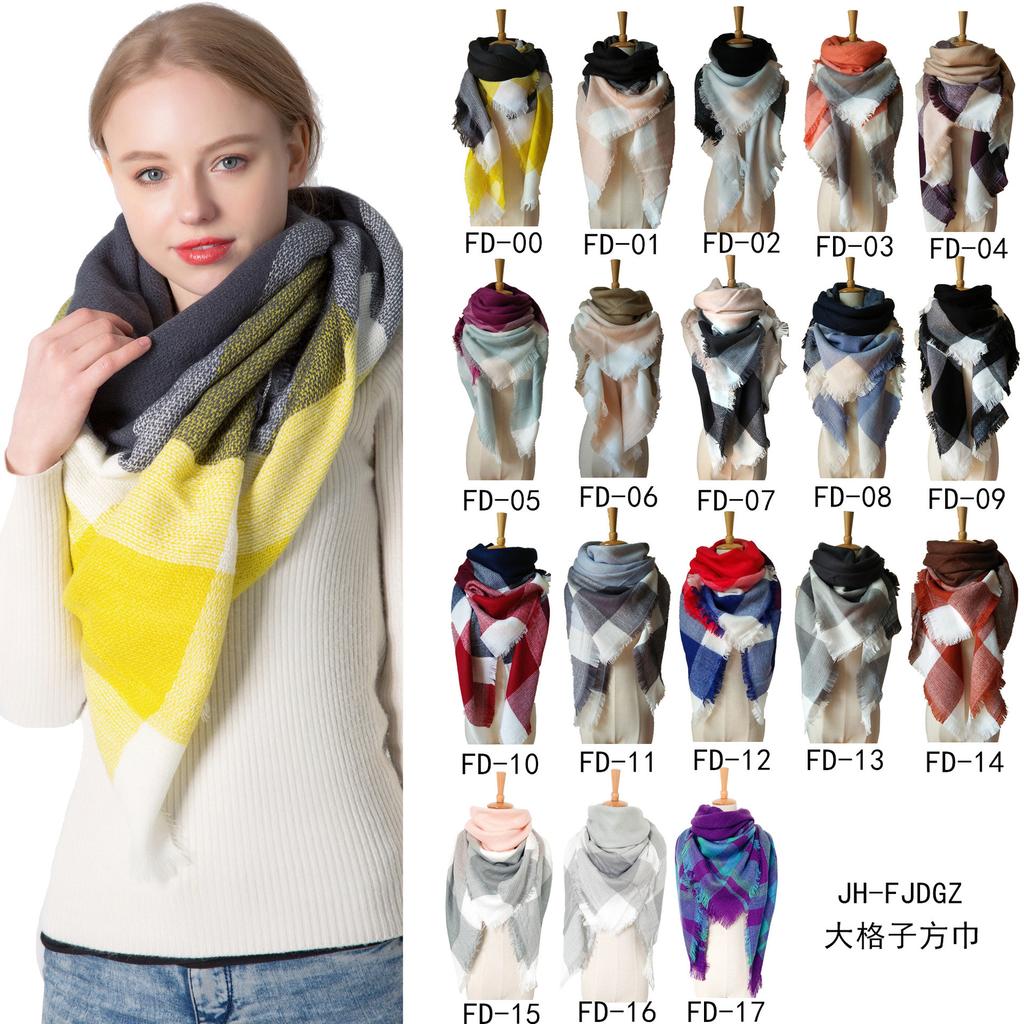 European and American Women's Fashion Pashmina Large Checked Scarf Autumn Winter Warm Reversible Shawl