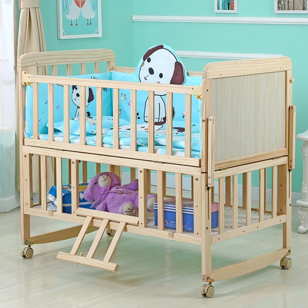 Areden Wooden Infant Bed Durable Baby Easy Adjustable Fall Simple and Stylish Suitable for Newborns and Babies of Various Compact Mosquito Wood Color