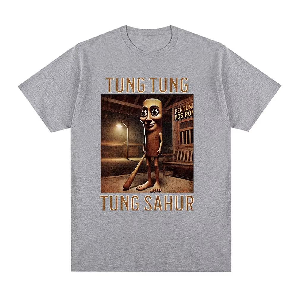 Sommer Tung Tung Tung Sahur Italiensk Hjerneforråtnelse Morsom Meme Menn Kvinner T-skjorte Mote Humor Bomull Kort Ermet Tees Casual Topper