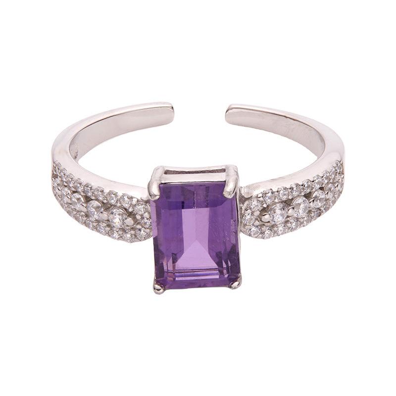Non-Fading High-End S925 Sterling Silver 18K Gold Natural Amethyst Lucky Treasure Ring Women'S Simple Jewelry