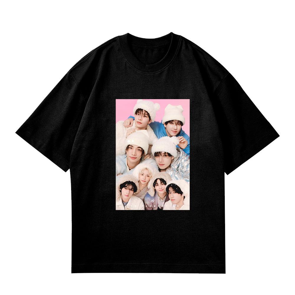 Stray Kids 5 O'Clock 5. Fanmeeting T-Shirt Kpop Merch Unisex Kurzarm Grafik-T-Shirt Retro Lässig Streetwear Oversize Oberteile für Kpop-Fans Geschenk