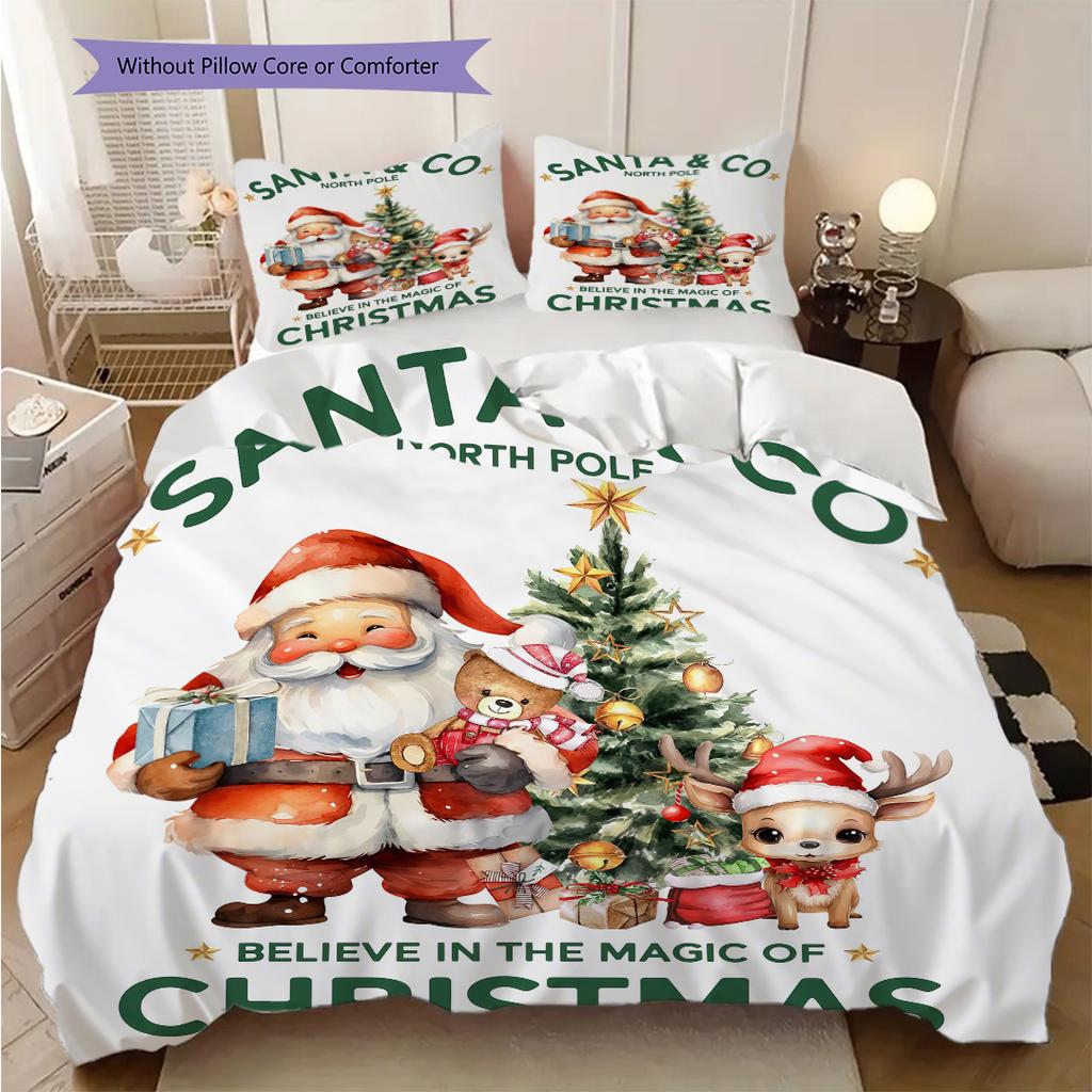 1PC Christmas Theme Pattern Bedding Quilt Set Quilt Cover Pillowcase Home Decoration Birthday Gift (1 * Duvet Cover + 2 * Pillowcase, Without Core)