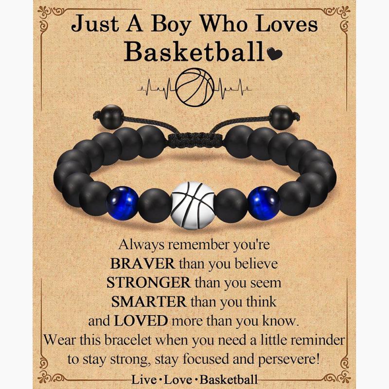 Verstellbares Sportarmband für Herren: Fußball, Baseball, Basketball Perlen mit Tigerauge-Steinen - Geschenk für meinen Sohn