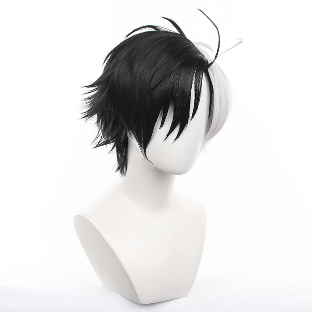Black and White Short Full Anime Character with Perfect for Comic Market School Cultural and Stage Performances Wig, Cosplay, Heat-Resistant, Net,