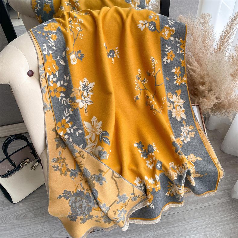 2024 Autumn/Winter New Color Blocked Imitation Cashmere Women'S Tassel Shawl Thickened Warm Double Sided Jacquard Wool Scarf