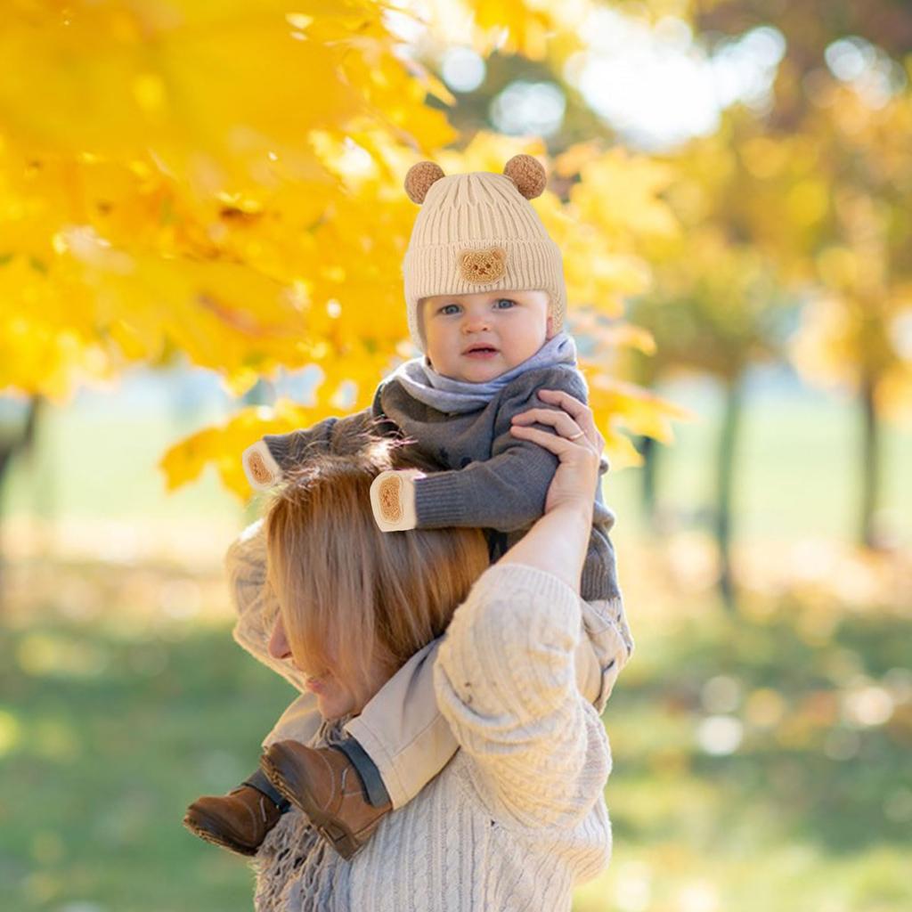 Kingsiely Baby Hat and Glove Set Knit Hat with Ear Knit and Cute Bear For Baby Boys and Perfect for and and Soft for Cold Weather A Perfect Gift for