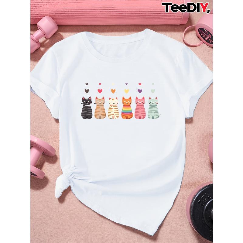 

Cartoon style cat figures Women S Plus Size Sports Short Sleeve T-Shirt S белый