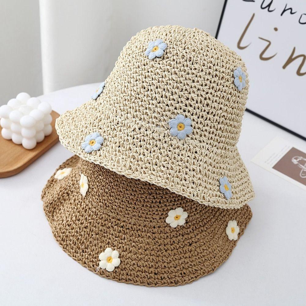 Flower Beach Hat Handmade Weave Sunscreen Boho Panama Cap Sun Cap Sun Hat Sun Protection Straw Hat