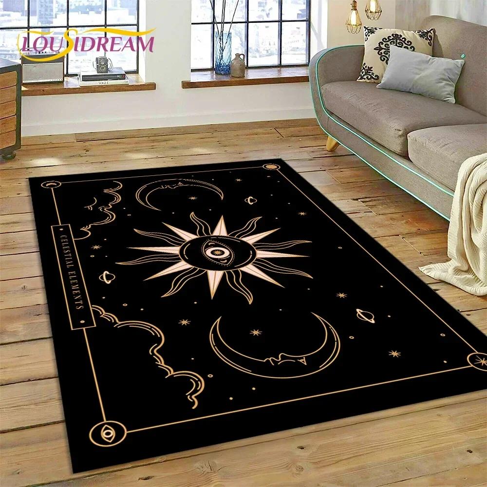 Mystic Tarot Sun Moon Mandala Area Rug – Spiritual Art Carpet for Bedroom or Living Room – Non-Slip Magic Floor Mat, Home Decor