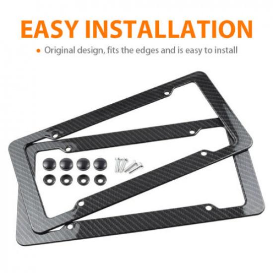 3D Carbon Fiber Pattern License Plate Frame Tag Cover Original US Standard