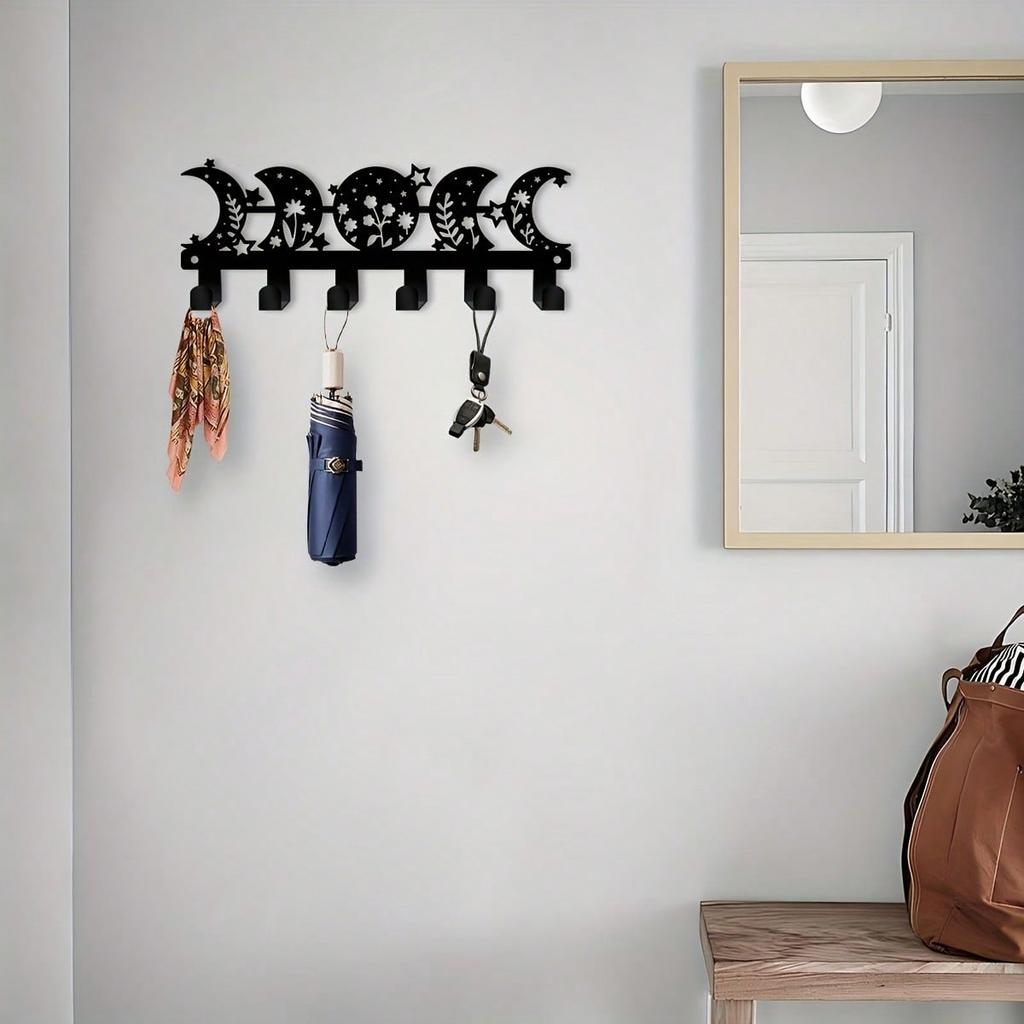 Black Crescent Moon Metal Wall Hook Space Saving Hanging Decor Bohemian Style Minimalist Wall Mounted Storage Home Decor