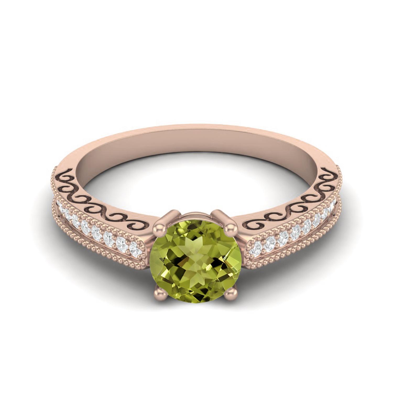 6mm Round Peridot 925 Sterling Silver Rose Vermeil Solitaire Accents Women Wedding Ring 5