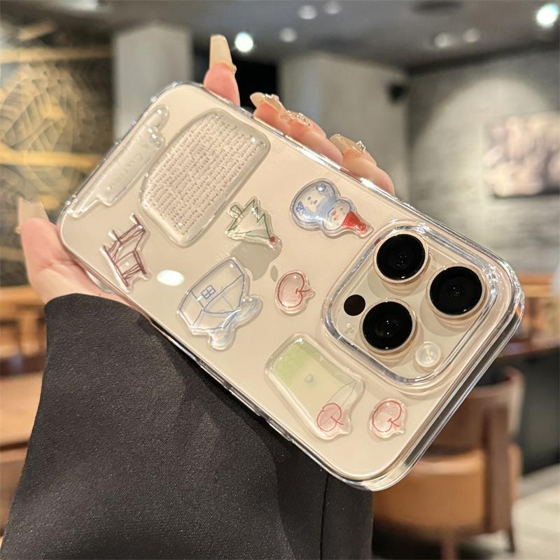 Cute Snowman DIY Sticker for Apple 11Promax Mobile Phone Case 11promax High Transparency Large Hole Explosion