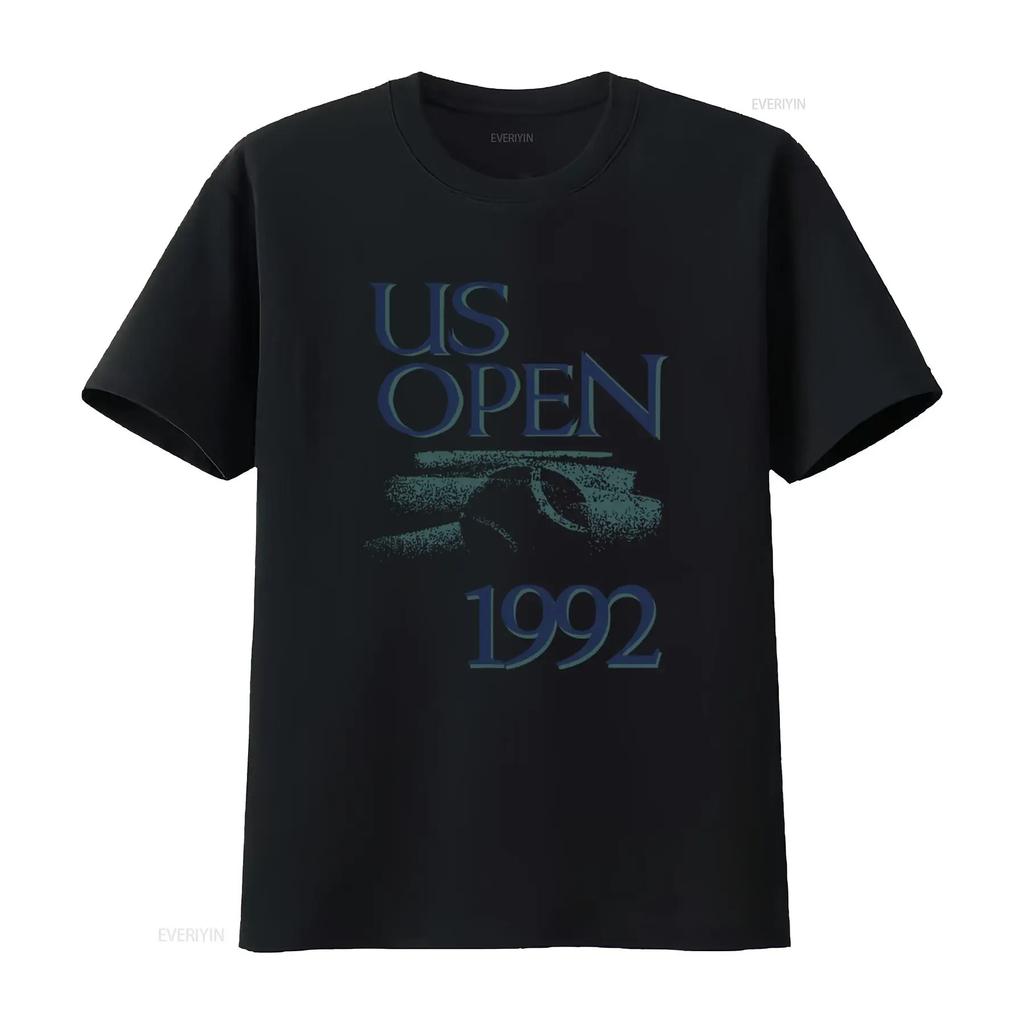 Vintage 1992 US Open Tennis T Shirt Retro for 90s Fans L White with Andre Agassi Pete Sampras D