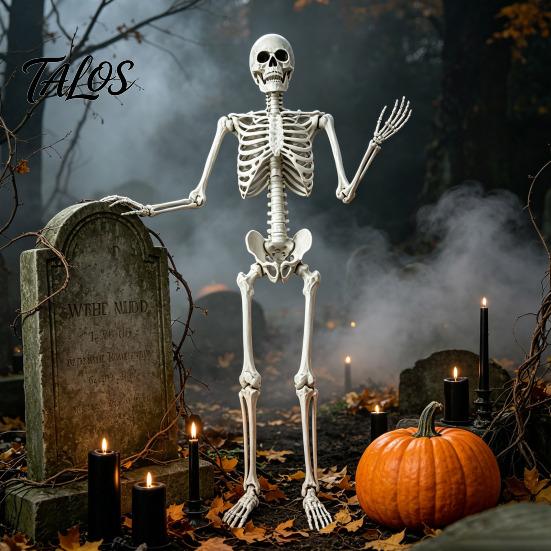 Life Size Halloween Skeleton 5.4FT Life-Size Human Prop for Halloween, Realistic Poseable Full Body Aged Texture Bone with Adjustable Joints, Haunted