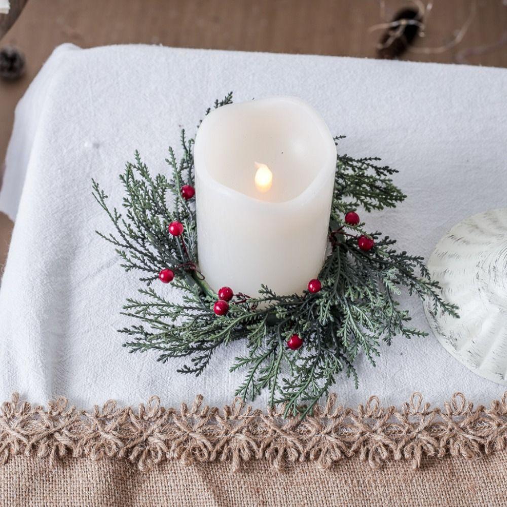 20cm Christmas Candlestick Wreath Handmade Red Berry Candle Wreaths  New Year