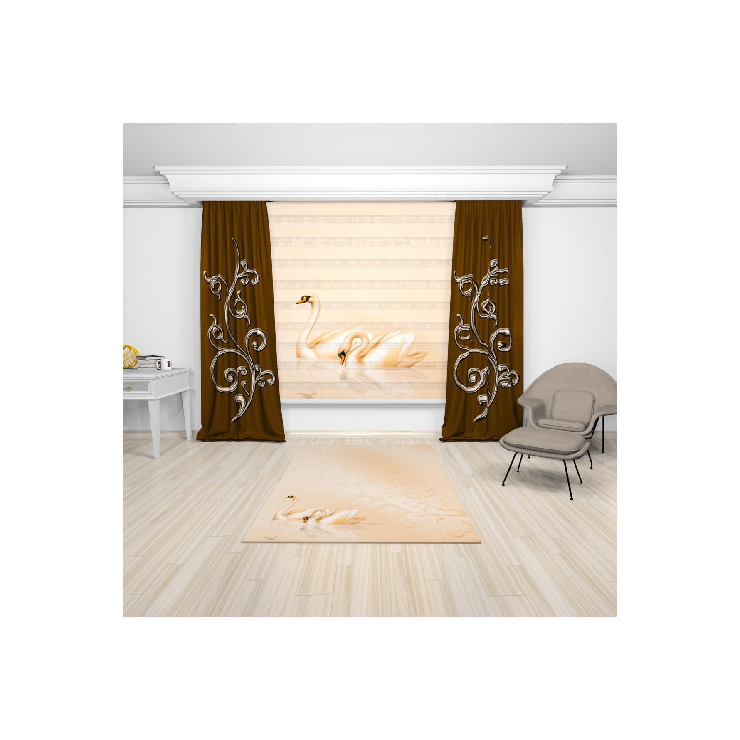 

Коричневый Пол Белыми Ветвями Печатных Фоне Гостиной Занавес 100 x 250