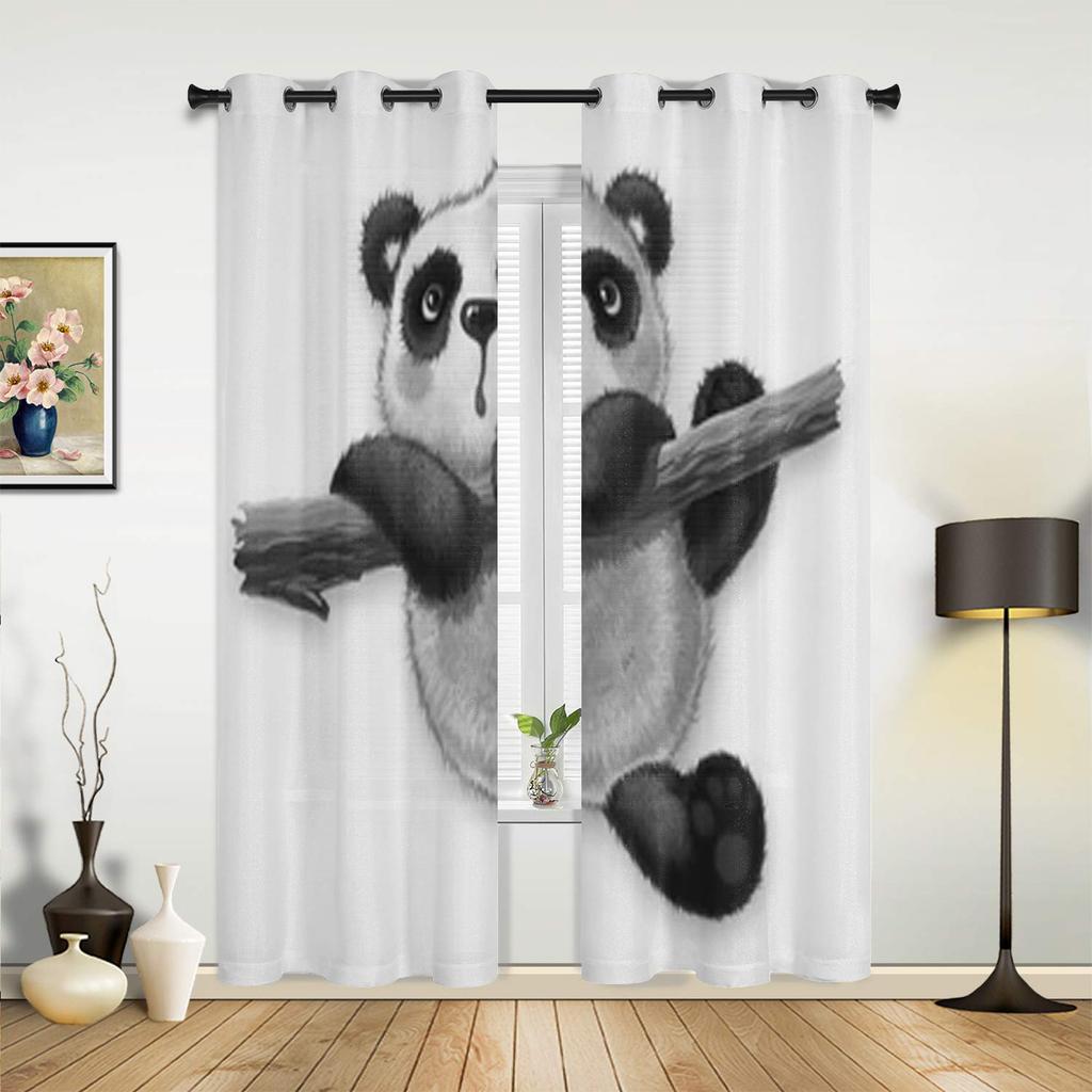 Cute Furry Panda Climbs A Tree Window Curtains For Living Room Luxury Bedroom Decor Drapes Kitchen Window Treatments Curtains