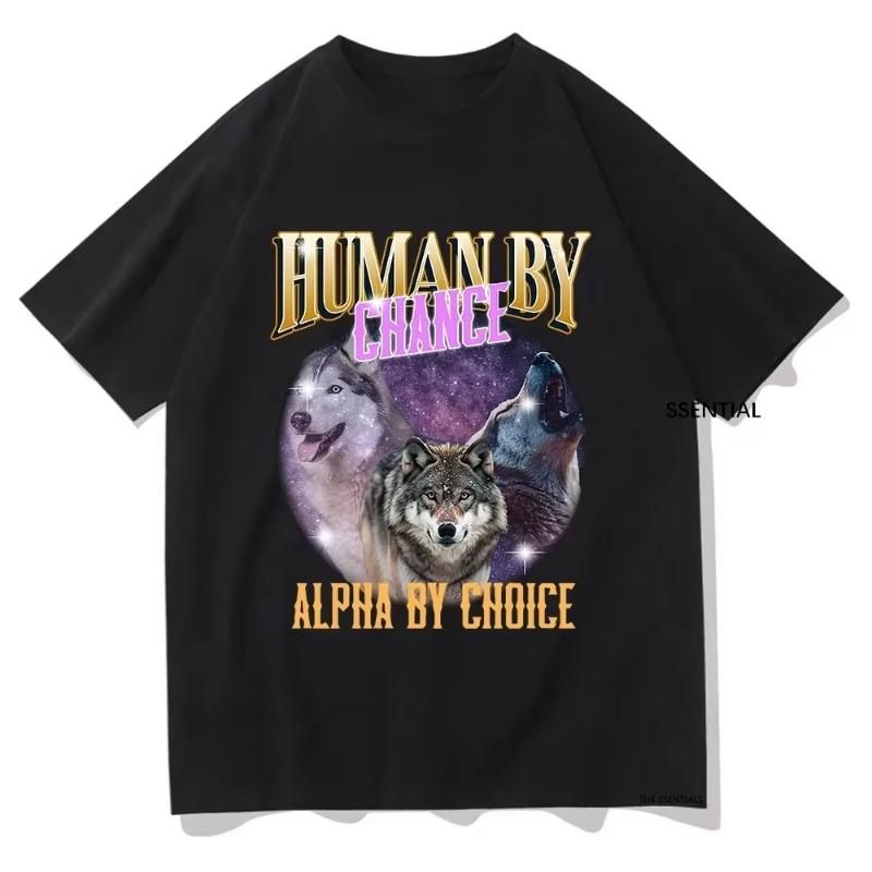 Fun Unisexs and Womens Harajuku Tshirt unisex top pattern Tshirt HuUnisex By Chance Alpha By Choice Alpha Wolf Tshirt S