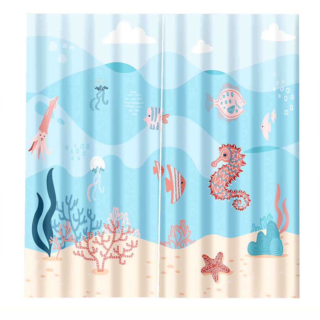 Ready-made CartoonUnderwater Sea World Mermaid Thin Window Curtains For Kids Bedroom Living Room Bathroom Kicthen Door Hall Home