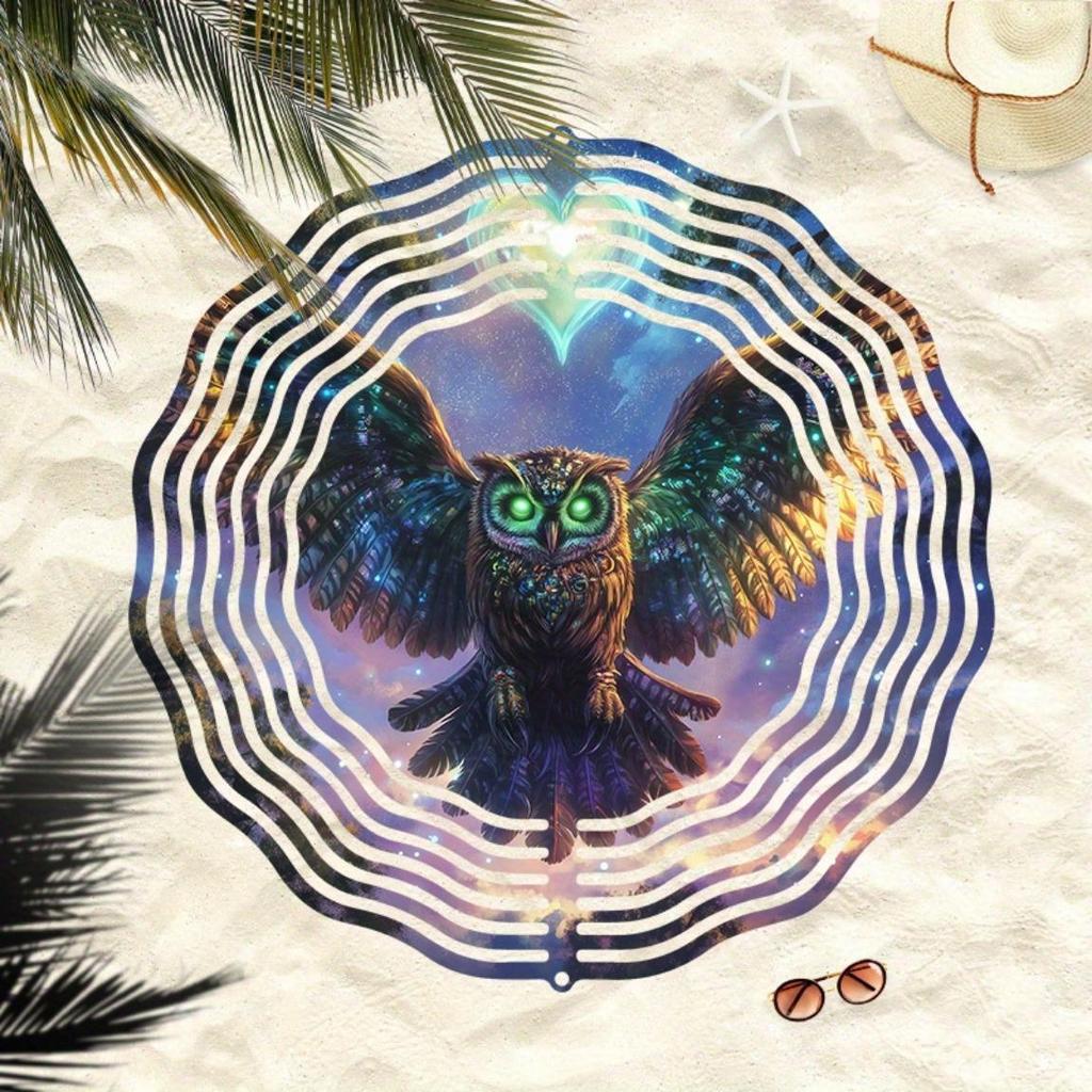 2D Metal Wind Spinner with Glowing Green Eyes and Wings Rotates 360 Degrees for Outdoor Garden Decor Perfect for Christmas Thanksgiving Patio