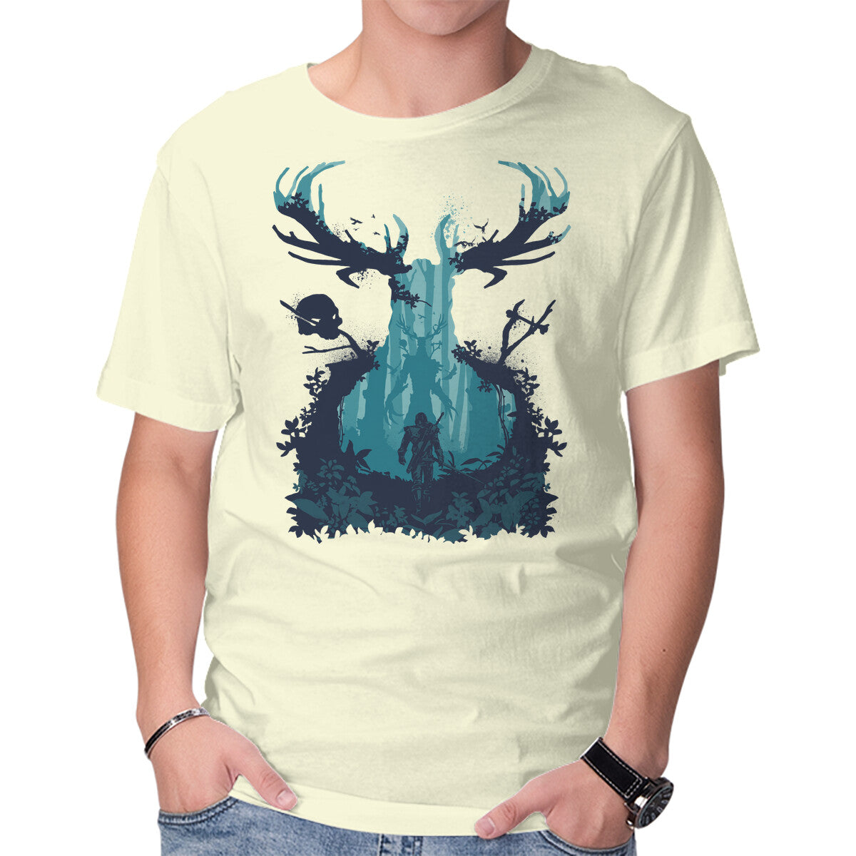 Unisex Crew Neck T-Shirt Forest Monster Graphic Short Sleeve Casual Tee XS