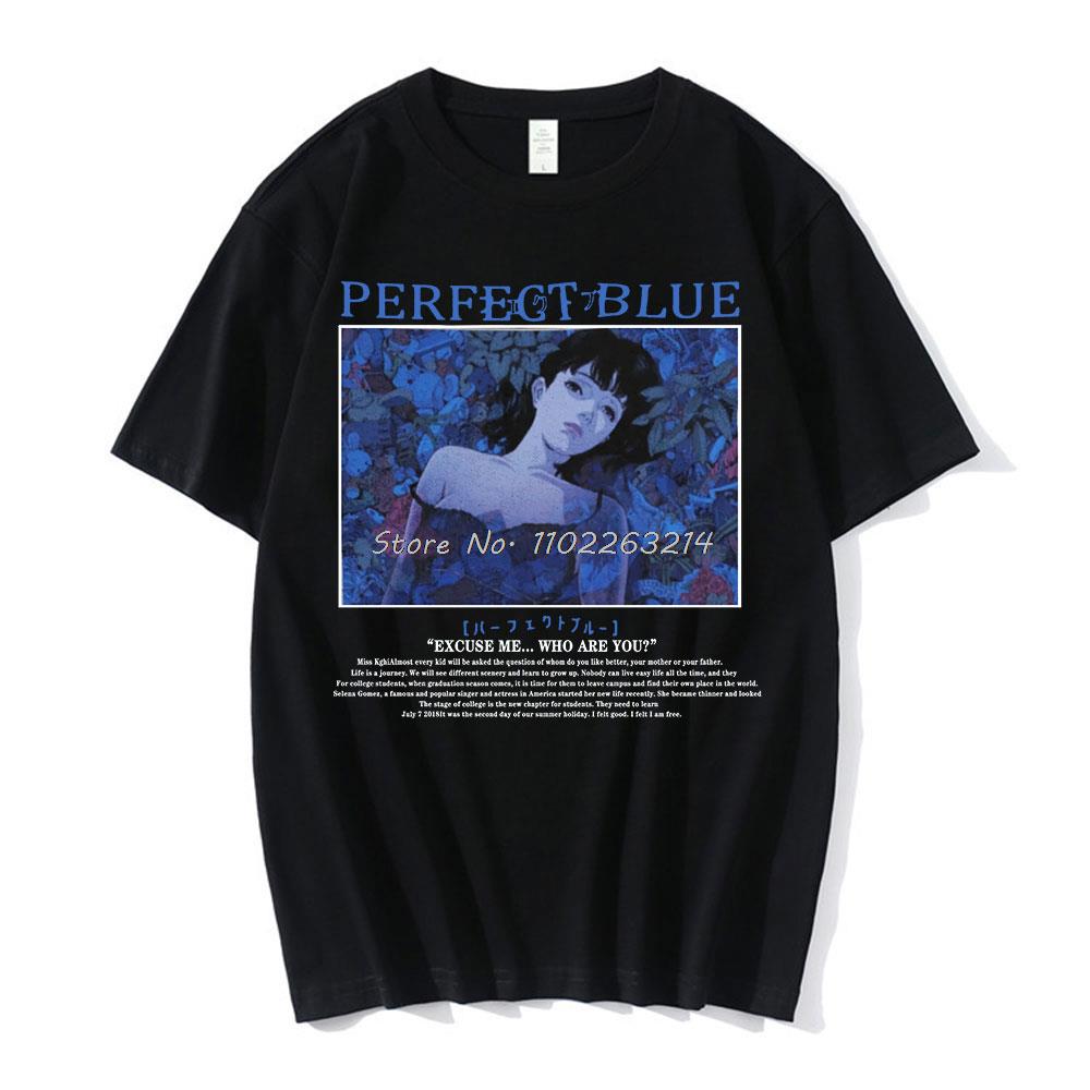 Perfect Blue Graphic Japanese Anime Girl T-Shirt Black Men's T-shirt Short Sleeve T-shirts Cotton Gothic Clothes Tees Unisex