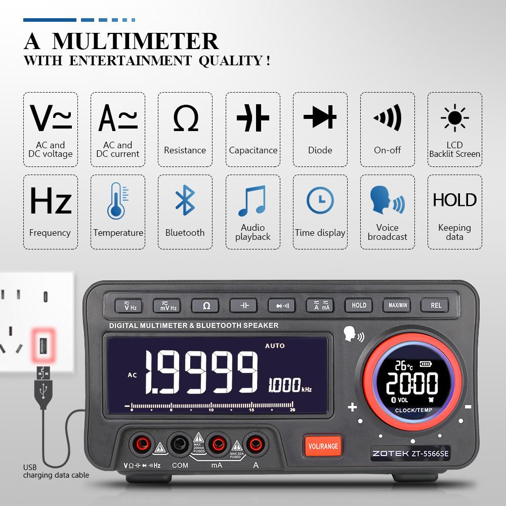 ZOYI ZT-5566SE Desktop Voice Multimeter Professional Digital Bluetooth 19999 Counts True RMS Auto Range DC/AC Meter
