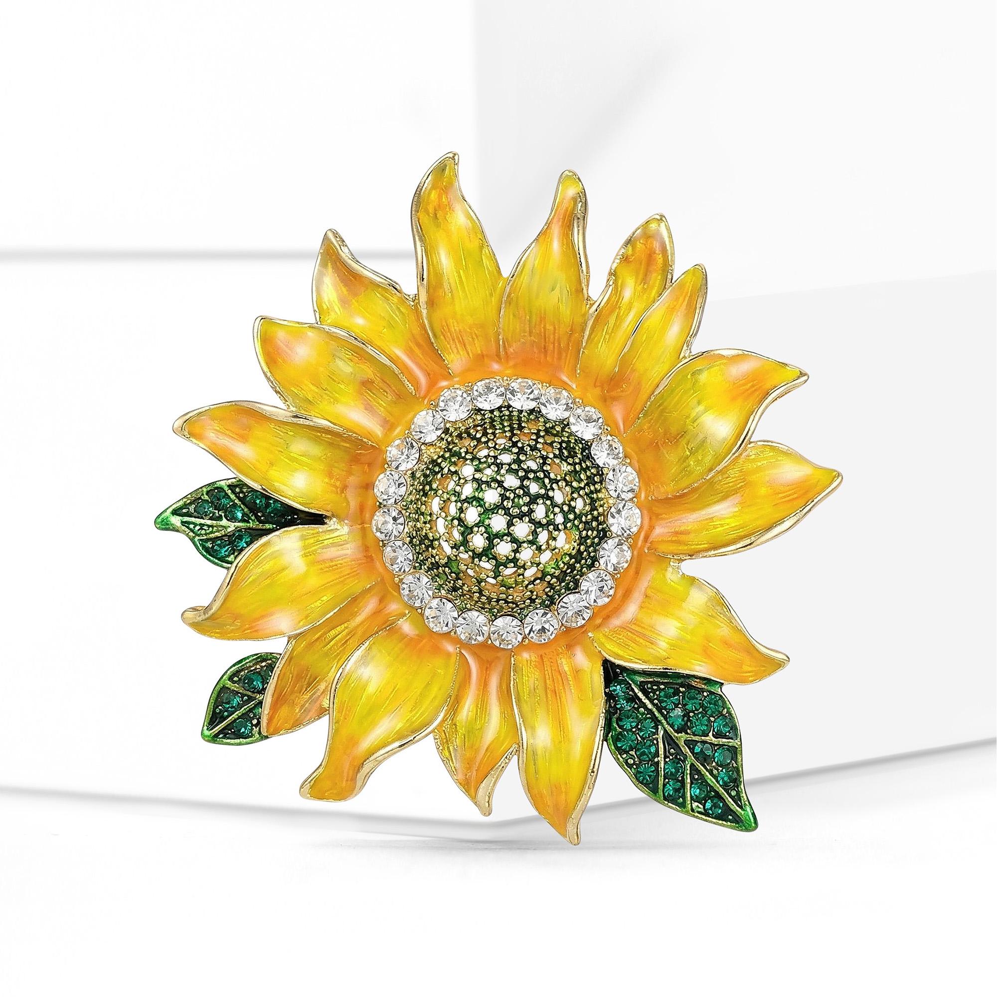 

Stylish Enamel Sunflower Brooches for Women Rhinestone Plant Pins Friend Event Party New Gifts Jewelry Decoration Accessories