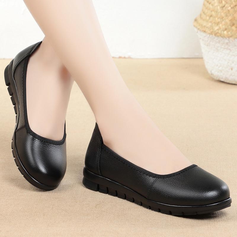 Jiuzhan Work Shoes Women's Black Tooling Leather Shoes Women's Work Shoes Professional Soft-soled Comfortable Flat-soled Single Shoes