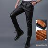 Men's Autumn Korean Style Slim Fit Leather Pants: Skinny, Elastic, Plus Velvet, High Comfort, Motorcycle-Inspired.