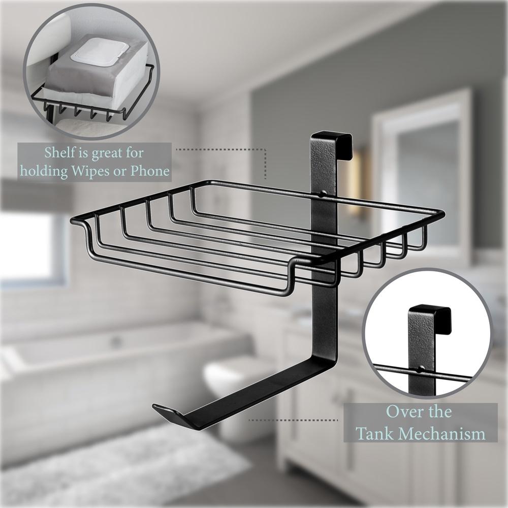 Over the Tank Tissue Dispenser with Shelf Wipes Phone Holder Easy Installation Bathroom Storage Solution
