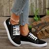 Women's Casual Canvas Sneakers Lightweight Lace-Up Low Tops Shoes for Spring Fall Breathable Black & White Sneakers